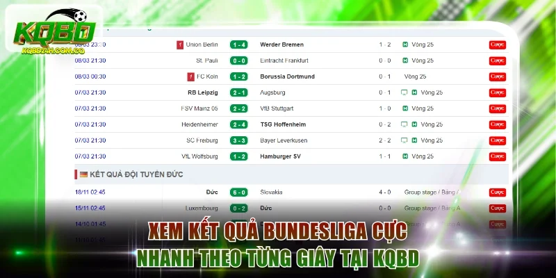 Xem kết quả Bundesliga cực nhanh theo từng giây tại KQBD